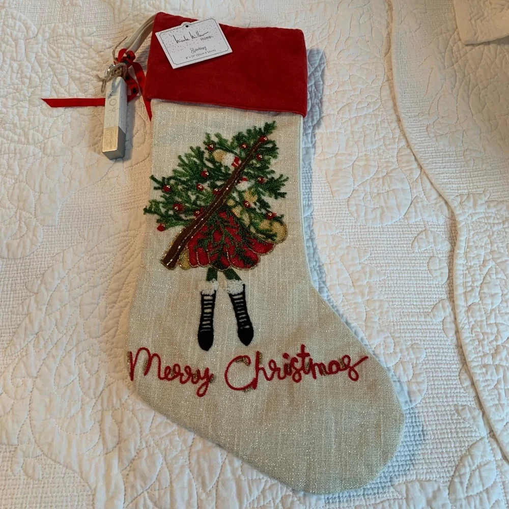 NWT Nicole Miller Embroidered Christmas Stocking